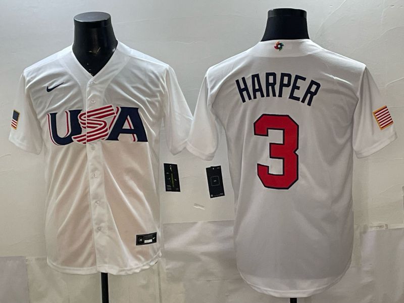 Men 2026 World Cub USA #3 Harper White Nike MLB Jersey style 002